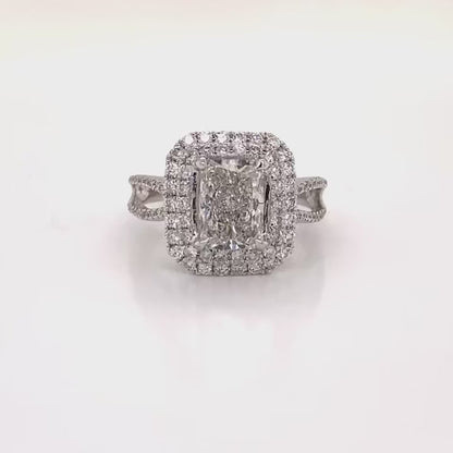 3 Carat Cushion Cut Lab Grown Diamond Engagement Ring Double Halo IGI Certified