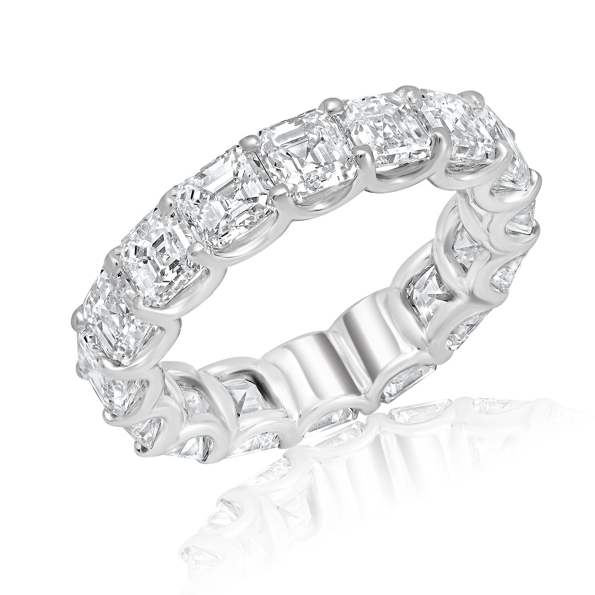 4 Carat Asscher Cut Diamond Eternity Band in Platinum 20 pointer Side View