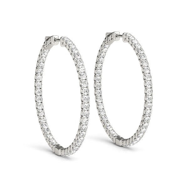 Diamond Eternity Hoop Earrings 4 Carat with  Hinged  Back  in White Gold Side View