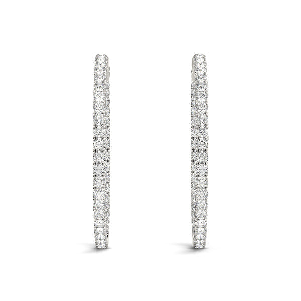 Diamond Eternity Hoop Earrings 4 Carat with  Hinged  Back in White Gold Side View