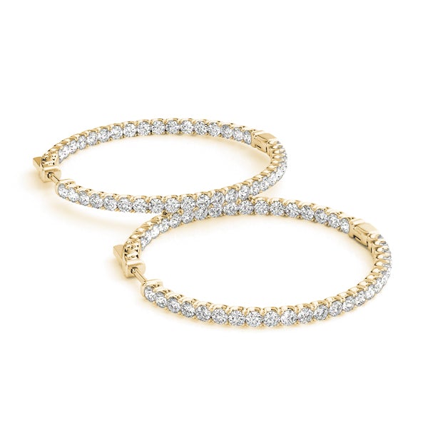 Diamond Eternity Hoop Earrings 4 Carat with  Hinged  Back  in Yellow Gold Side View