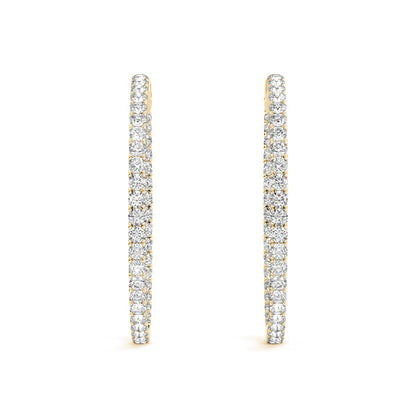 Diamond Eternity Hoop Earrings 4 Carat with  Hinged  Back  in Yellow Gold Side View