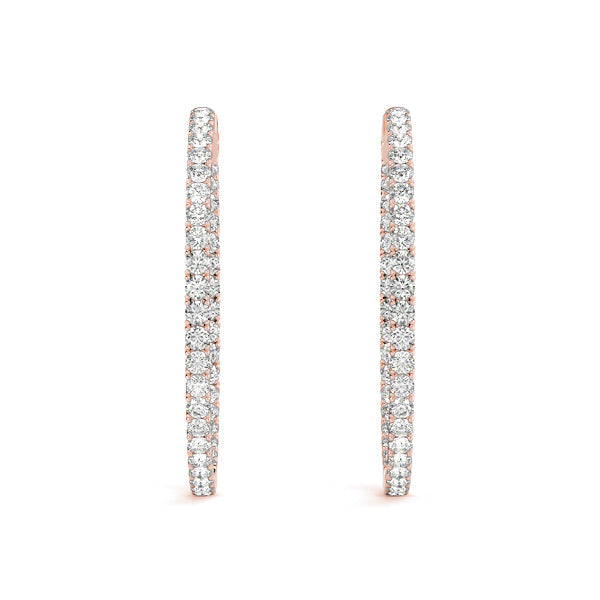 Diamond Eternity Hoop Earrings 4 Carat with  Hinged  Back  in Rose Gold Side View