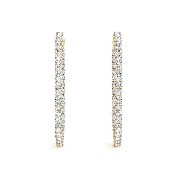 Diamond Hoop Earrings 2 Inch 4 Carat in 14K Yellow Gold Side View