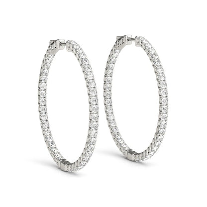 Diamond Hoop Earrings 2 Inch 4 Carat in 18K White Gold Side View