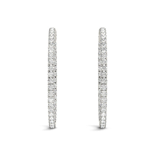 Diamond Hoop Earrings 2 Inch 4 Carat in 18K White Gold Side View