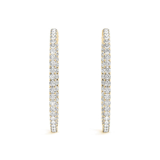 Diamond Hoop Earrings 2 Inch 4 Carat in 18K Yellow Gold Side View