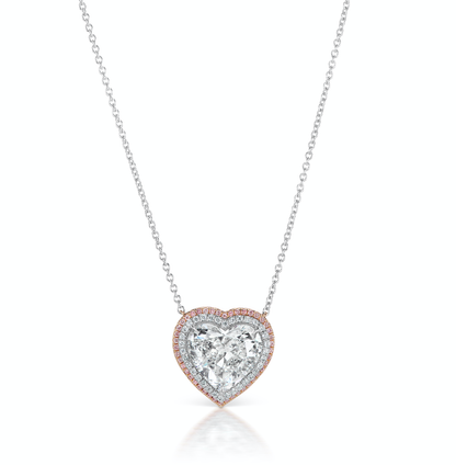 Pink Diamond Pendant 4 Carat Heart Cut Halo Pendant in Platinum Front View