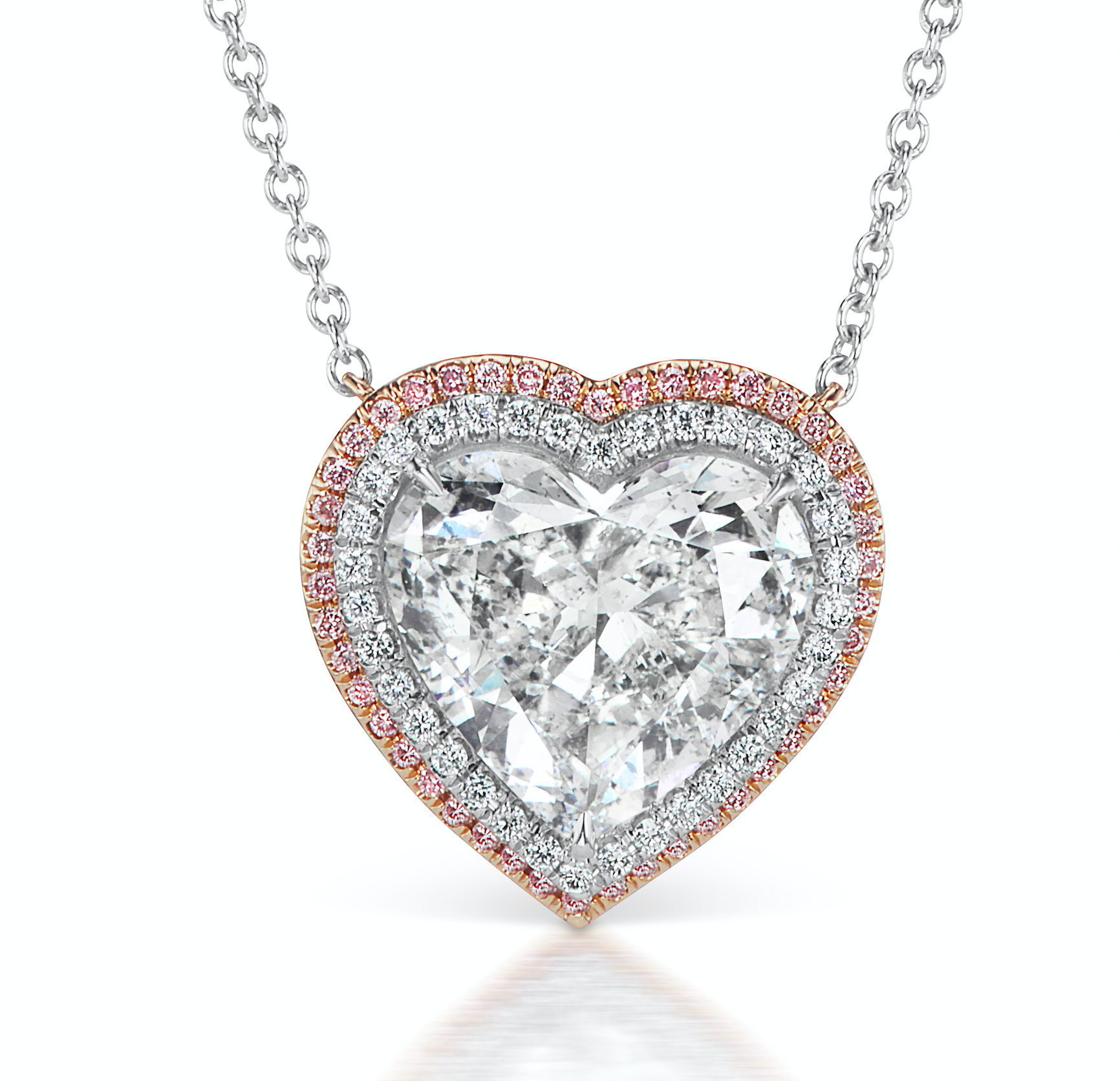 Pink Diamond Pendant 4 Carat Heart Cut Halo Pendant in Platinum Front View