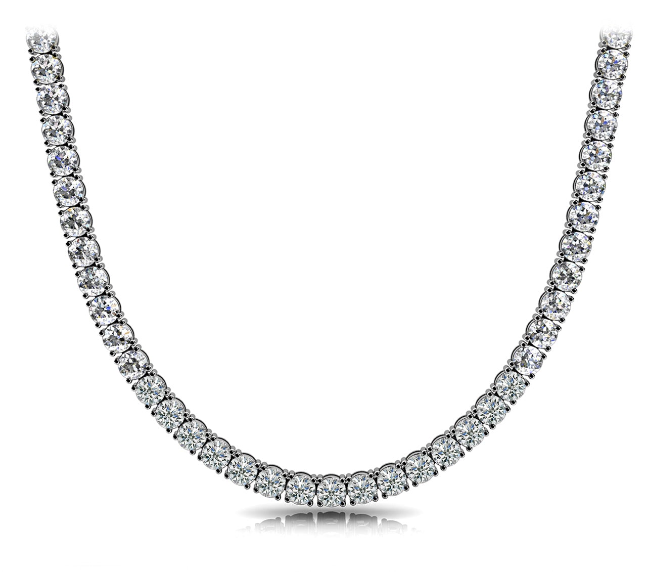 Diamond 50 pointer Tennis Chain Necklace Round Shaped 40 Carat 4 prong set in 18K White Gold Front View