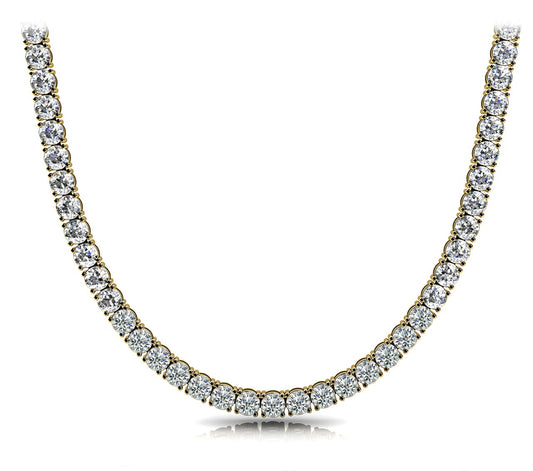 Diamond 50 pointer Tennis Chain Necklace Round Shaped 40 Carat 4 prong set in 18K Yellow Gold Front View