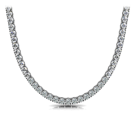 Diamond Tennis Necklace Round Shaped 40 Carat 4 Prong Rivera Design in Platinum Front View