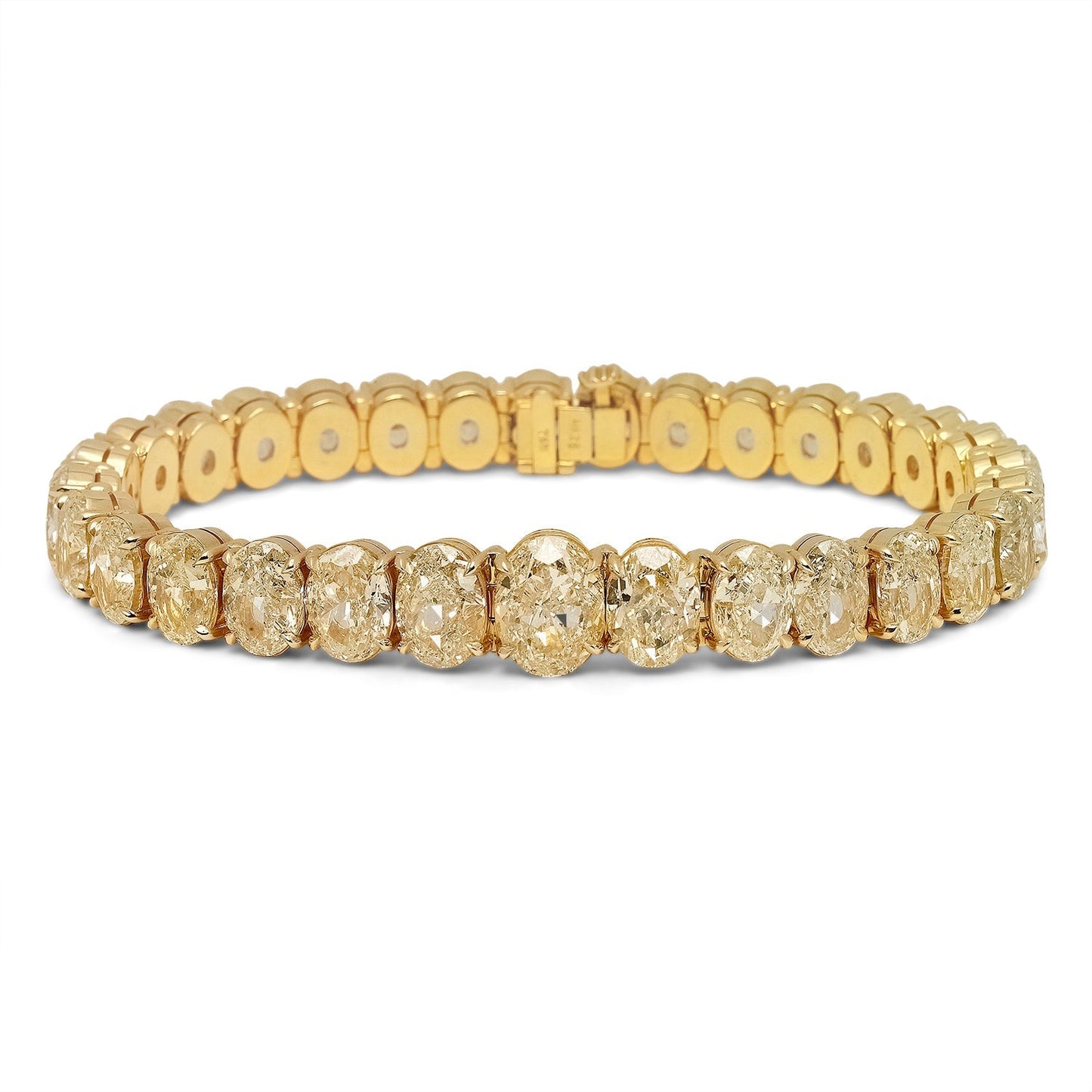 Yellow Diamond Bracelet Oval Cut 24 Carat Inline Tennis Bracelet in 18K  Yellow Gold Front View