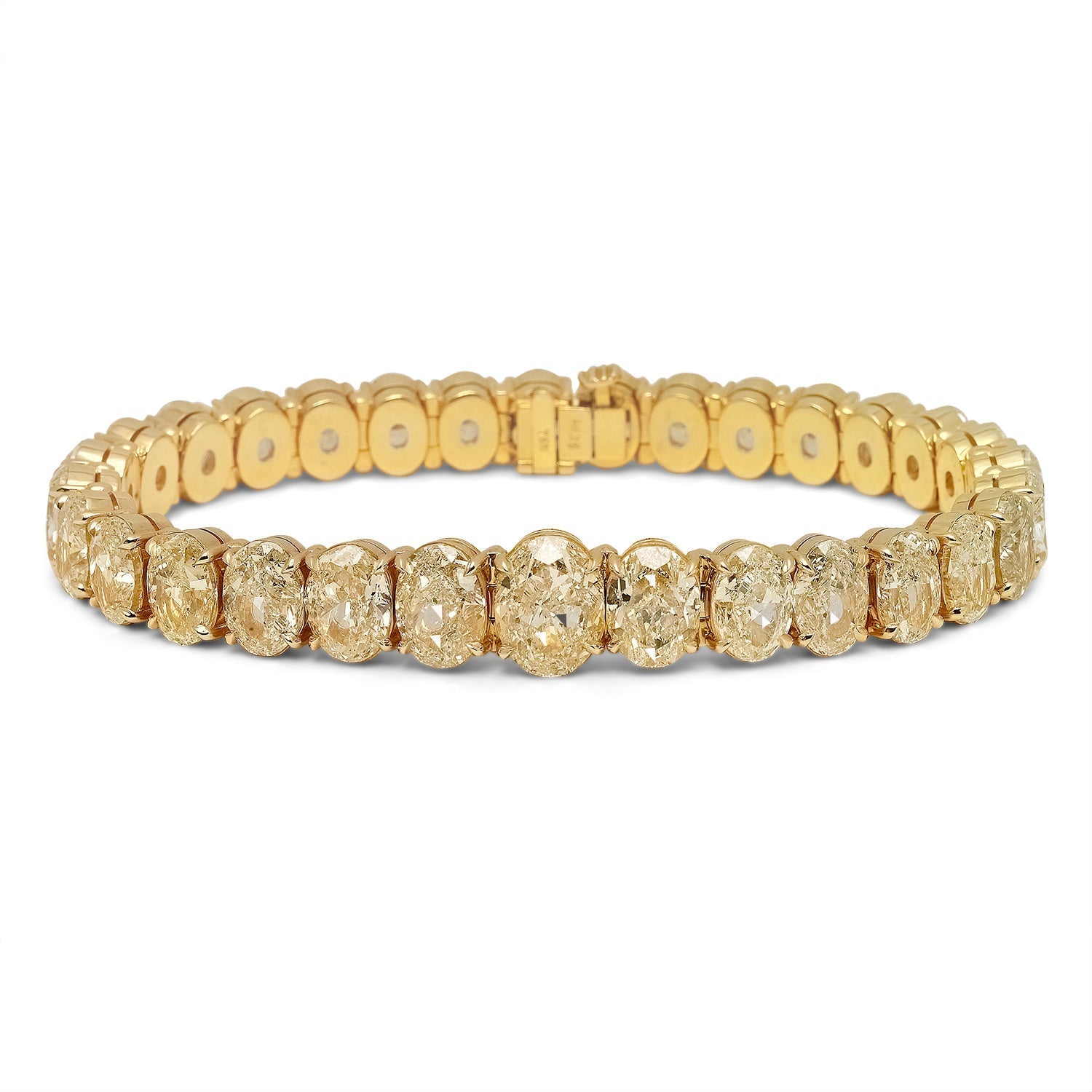 Yellow Diamond Bracelet Oval Cut 24 Carat Inline Tennis Bracelet in 18K  Yellow Gold Front View