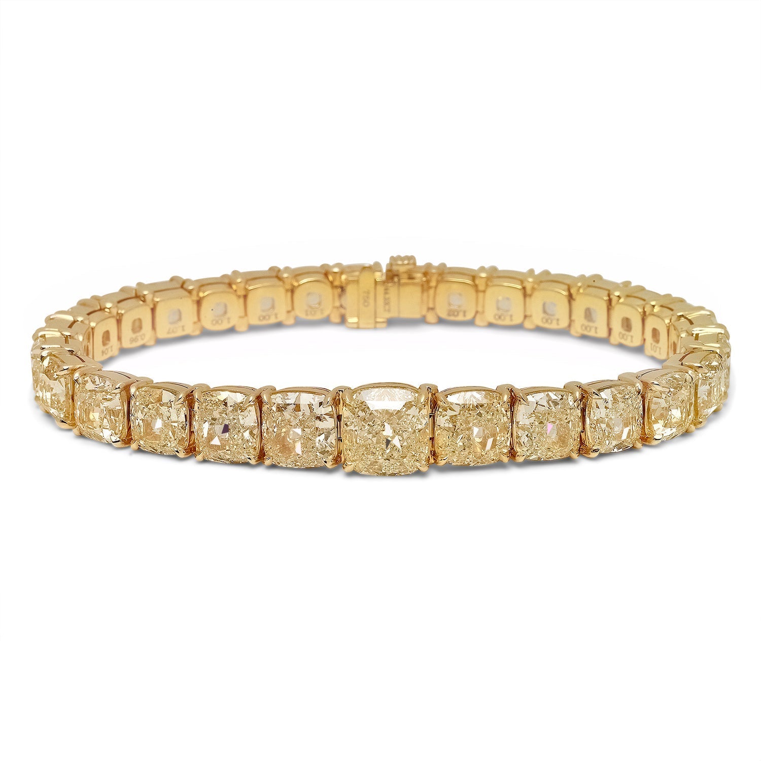 Women's 18k high quality gold pillow shaped bracelet with yellow diamonds