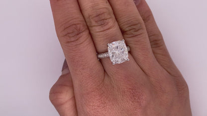 Diamond Ring Cushion Cut 6 Carat Solitaire Ring in 14K white Gold  Video on Hand