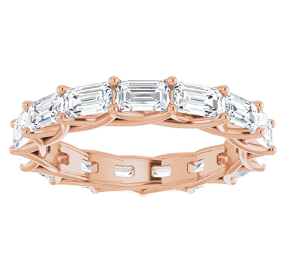 MUZU 5 Carat Emerald-Cut Diamond Eternity Ring Rose Gold 30 pointer G Color VS1 Clarity Shared Prong Band By Mike Nekta NYC