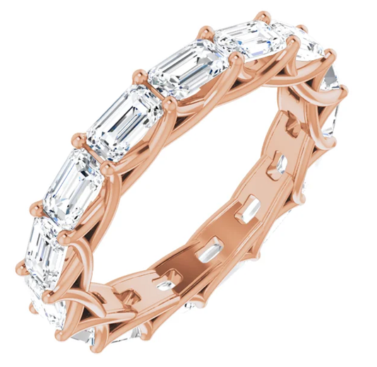 MUZU 5 Carat Emerald-Cut Diamond Eternity Ring Rose Gold 30 pointer G Color VS1 Clarity Shared Prong Band By Mike Nekta NYC