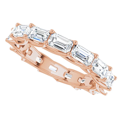 MUZU 5 Carat Emerald-Cut Diamond Eternity Ring Rose Gold 30 pointer G Color VS1 Clarity Shared Prong Band By Mike Nekta NYC