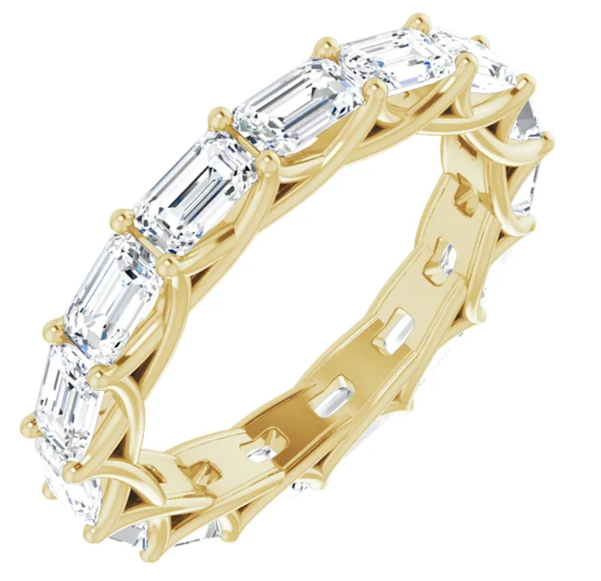 MUZU 5 Carat Emerald-Cut Diamond Eternity Ring Yellow Gold