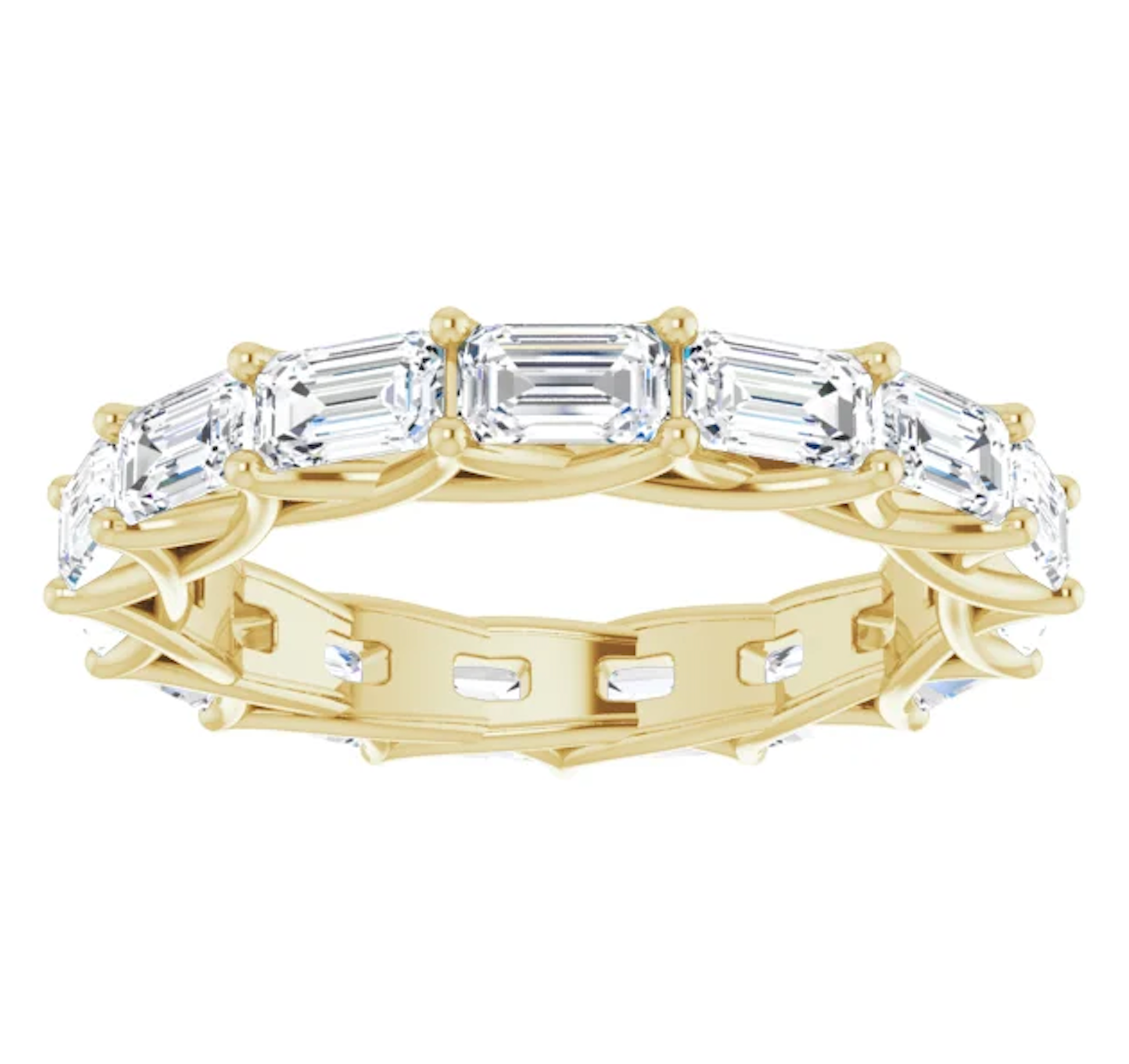 MUZU 5 Carat Emerald-Cut Diamond Eternity Ring Yellow Gold Full view