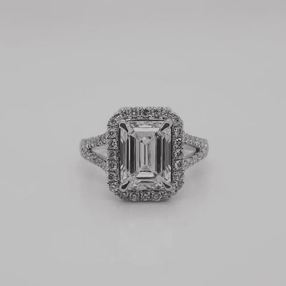 LEEIH 4 Carat Emerald Cut Lab Grown Diamond Engagement Ring Halo IGI Certified