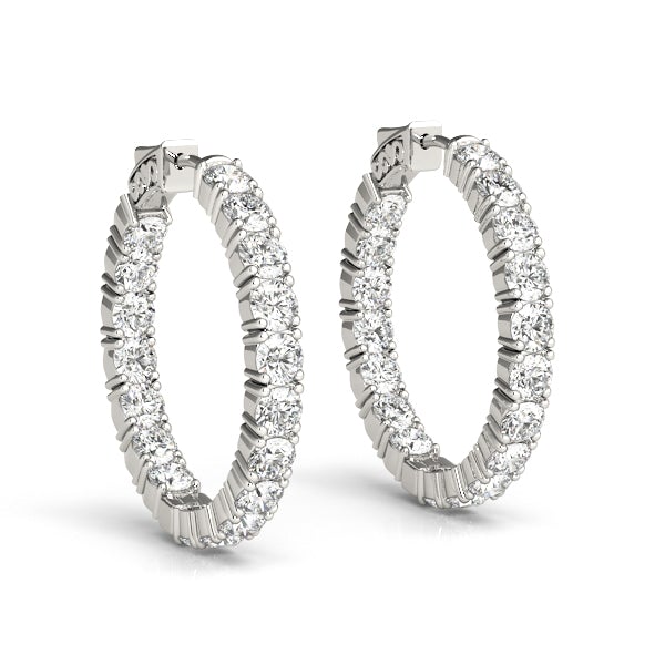 Diamond Eternity Hoop Earrings 1 Inch 7 Carat in 14K White Gold Side View