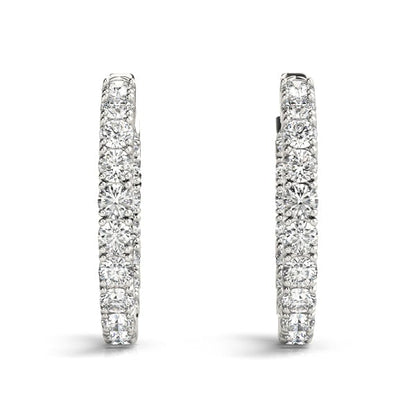 Diamond Eternity Hoop Earrings 1 Inch 7 Carat in 14K White Gold Side View