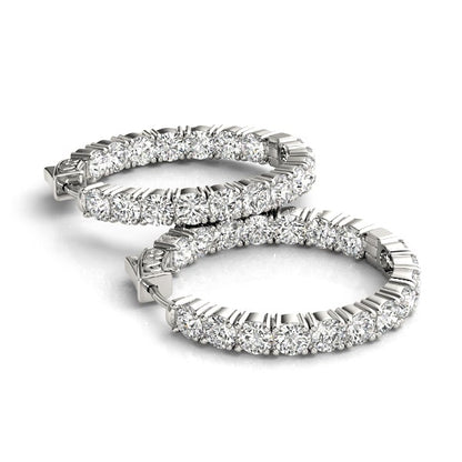 Diamond Eternity Hoop Earrings 1 Inch 7 Carat in 14K White Gold Side View