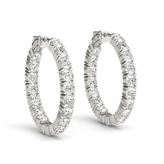 Diamond Eternity Hoop Earrings 1 Inch 7 Carat in 14K White Gold Side View