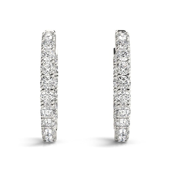 Diamond Eternity Hoop Earrings 1 Inch 7 Carat in 14K White Gold Side View