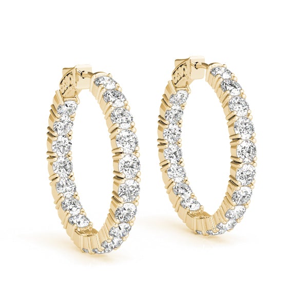 Diamond Eternity Hoop Earrings 1 inch 7 Carat in 14K Yellow Gold Side View