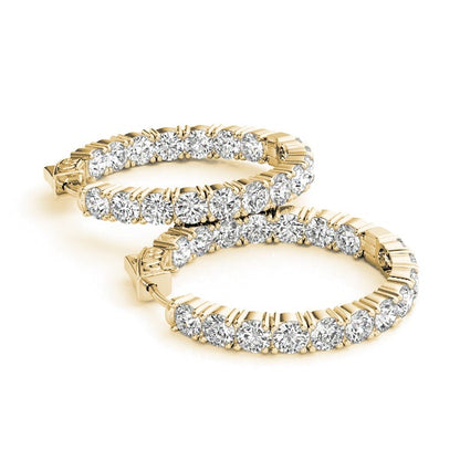 Diamond Eternity Hoop Earrings 1 inch 7 Carat in 14K Yellow Gold Side View