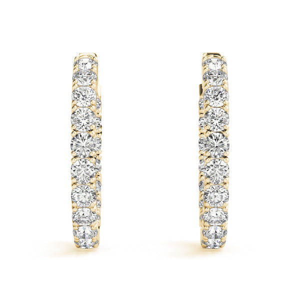 Diamond Eternity Hoop Earrings 1 inch 7 Carat in 14K Yellow Gold Side View