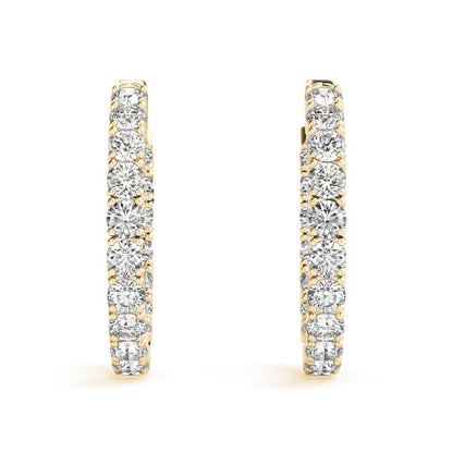 Diamond Eternity Hoop Earrings 1 inch 7 Carat in 14K Yellow Gold Side View