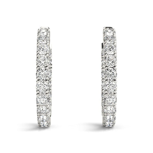 Diamond Eternity Hoop Earrings 1 Inch 7 Carat in 18K White Gold Side View