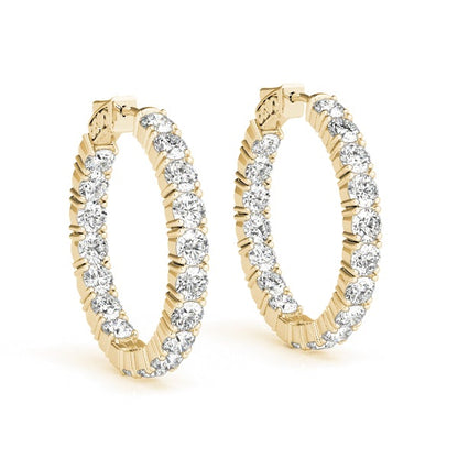 Diamond Eternity Hoop Earrings 1 Inch 7 Carat in 18K Yellow Gold Side View