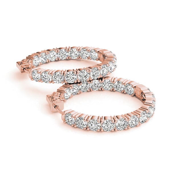 Diamond Eternity Hoop Earrings 50 Pointer 7 Carat in Rose Gold Side View