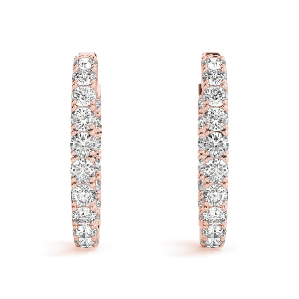 Diamond Eternity Hoop Earrings 50 Pointer 7 Carat in Rose  Gold Side View