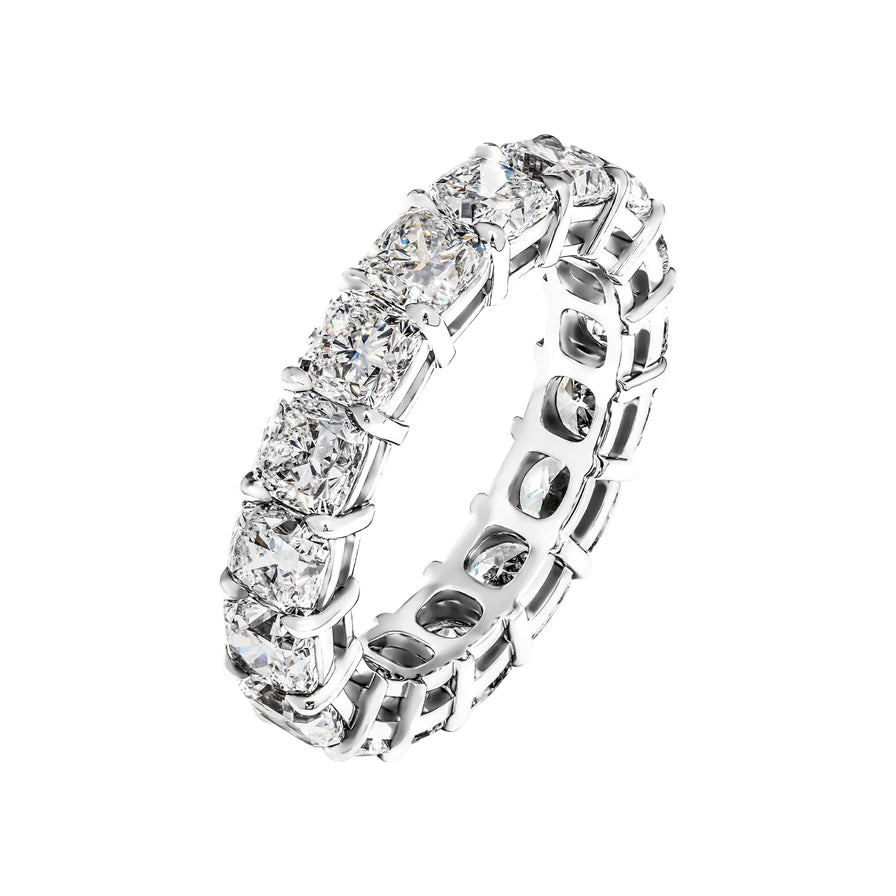 6 Carat Cushion Cut Diamond Eternity Band in Platinum 35 pointer Side View