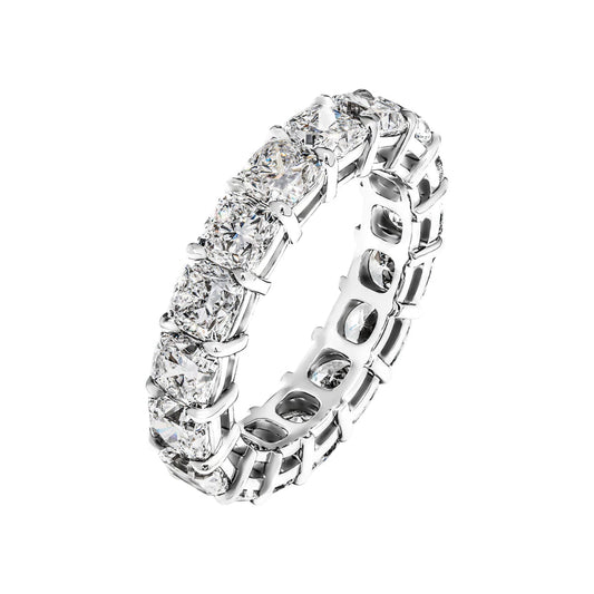 6 Carat Cushion Cut Diamond Eternity Band in Platinum 35 pointer Side View