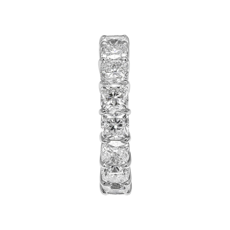 6 Carat Cushion Cut Diamond Eternity Band in Platinum 35 pointer Profile View