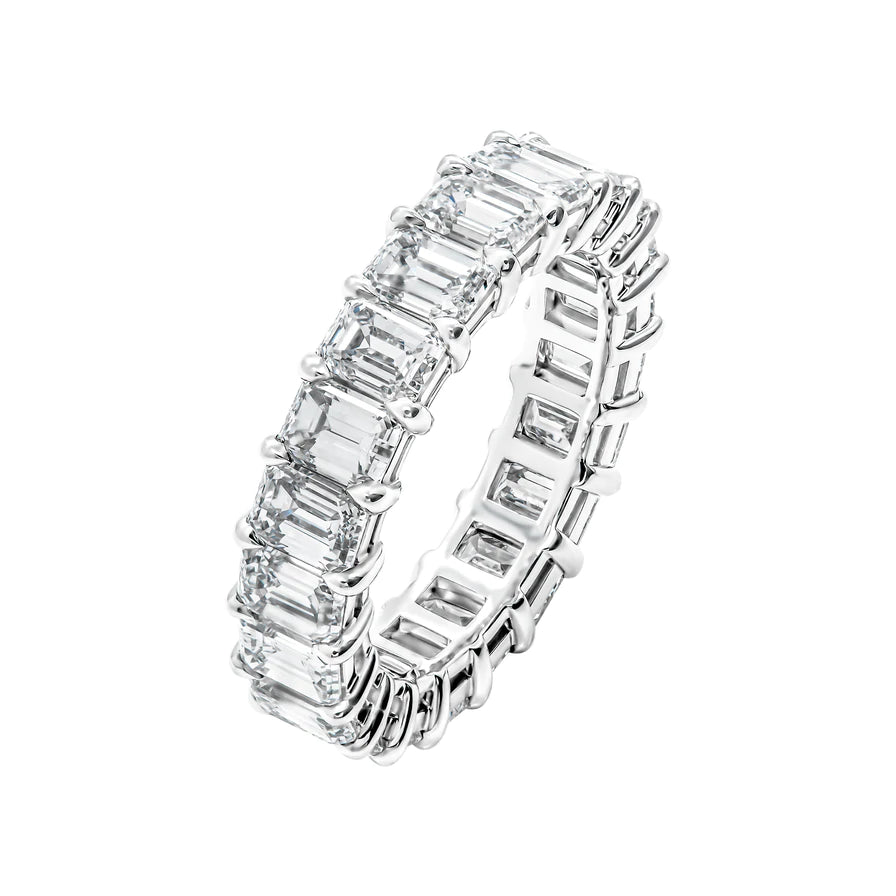 6 Carat Emerald Cut Diamond Eternity Band in Platinum 30 pointer Side View