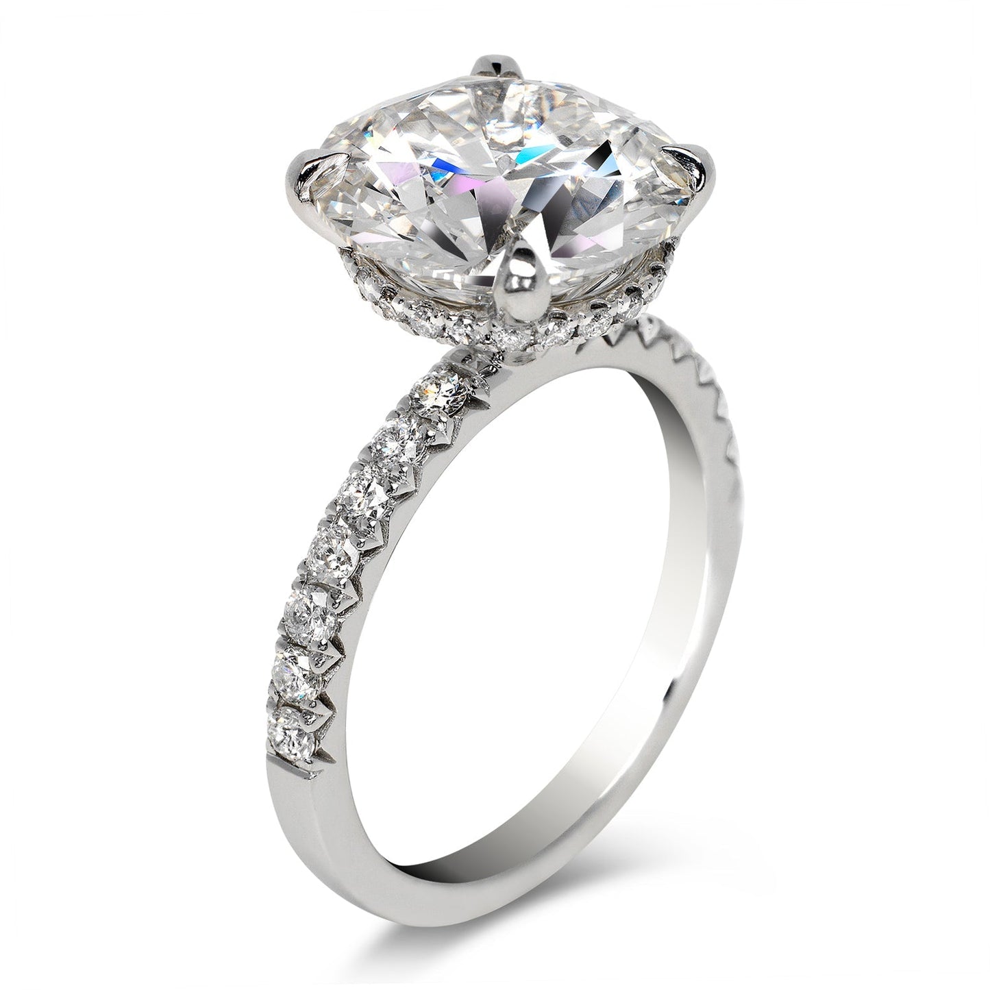 Diamond Ring Round Cut 6 Carat Sidestone Ring in Platinum Side View