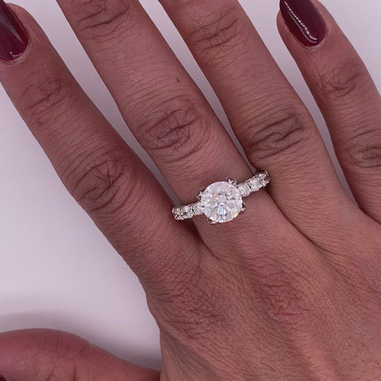 Diamond Ring Round Cut 4 Carat Halo Ring in 18K White Gold Video on Hand