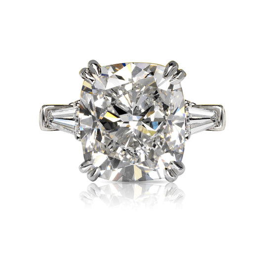 Diamond Ring Cushion Cut 7 Carat Three Stone Ring in Platinum Front View