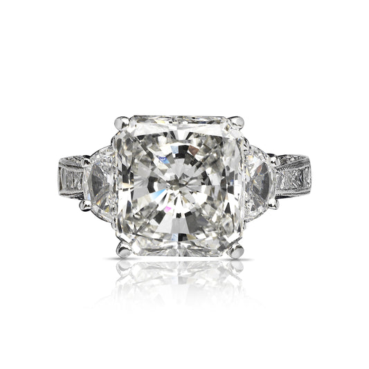 Diamond Ring Radiant Cut 7 Carat Three Stone Ring in 18K White Gold Front View