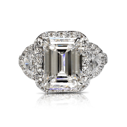 Diamond Ring Emerald Cut 7 Carat Halo Ring in Platinum Front View