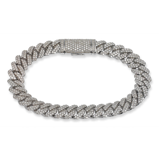 Men's Diamond Cuban Link Bracelet 7 Carat in 14K White Gold Front View