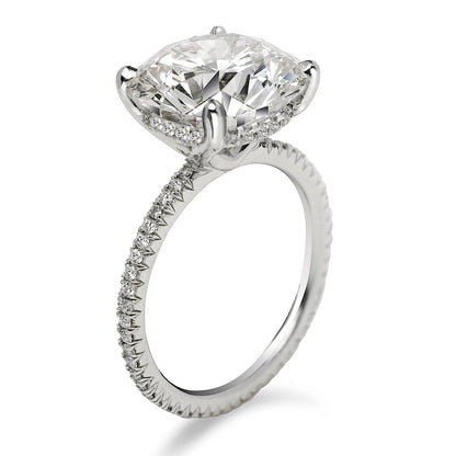 Diamond Ring Round Cut 7 Carat Sidestone Ring in 18K White Gold Side View